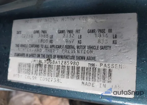 2010 Mazda Mazda3 I Touring z USA, uszkodzony, nr VIN JM1BL1SG8A1285980